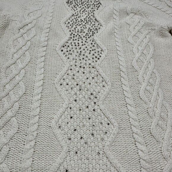 J Crew Factory Embellished Beads Cable-Knit Sweater Ivory White - Womens Size M - Picture 4 of 10